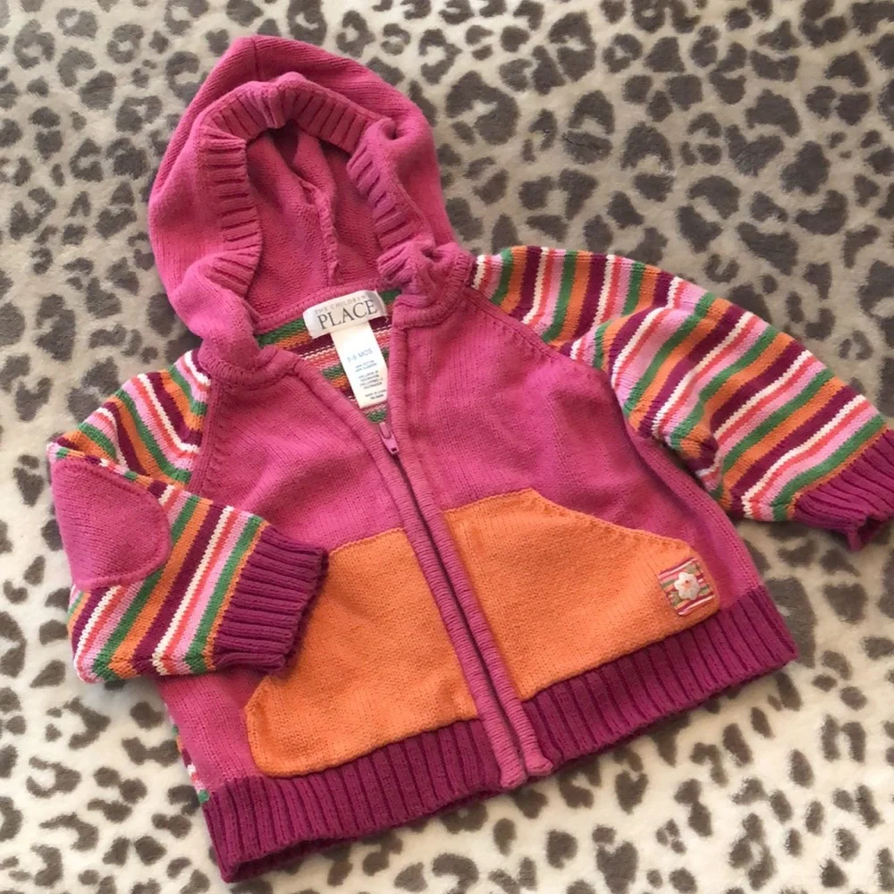 Children’s Place Stripe Colorblock Zippered Hooded Sweater Pink 3-6 months